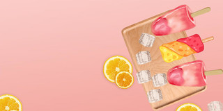 粉色简约柠檬冰块夏日雪糕冰淇淋展板背景夏日雪糕冰淇淋冷饮背景
